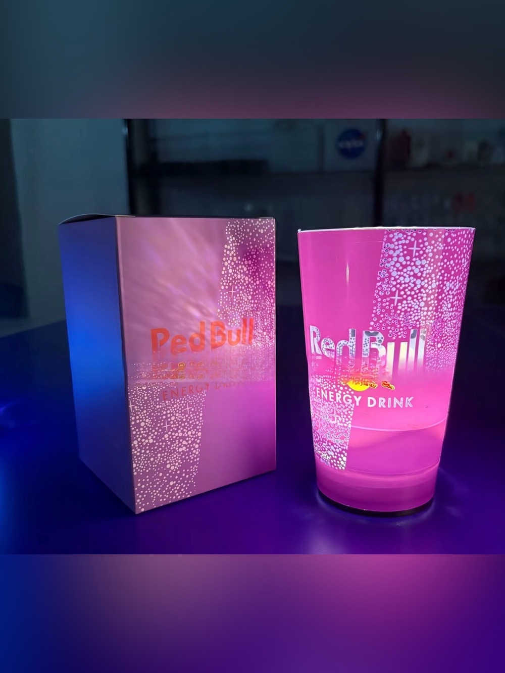 Red Bull water activated LED tumblr cup 14oz NWT dark PINK/purple
